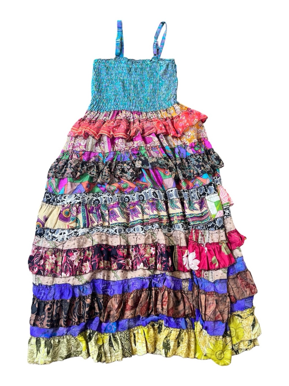 Vintage advance apparels 100% silk tiered artsy eclectic unique color midi dress